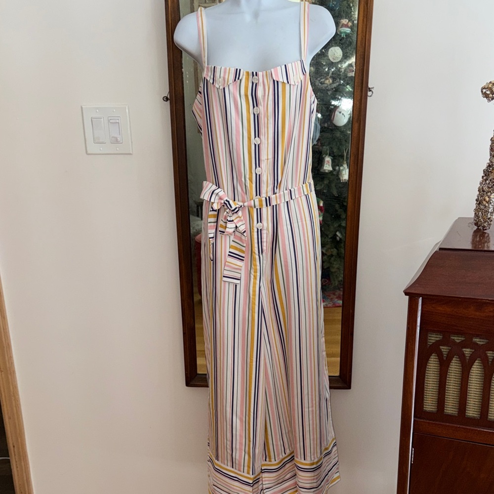 Anthropologie Maeve Easy Sleeveless Multicolor Striped Shirting Jumpsuit NWT M - Picture 4 of 10